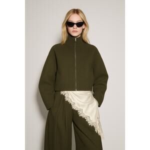 NEW Zara Knit Jacket Size M Green $89 Full Zip Bomber